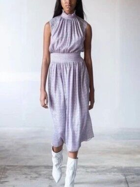 Adam Lippes Lavender Metallic Silk Midi Dress